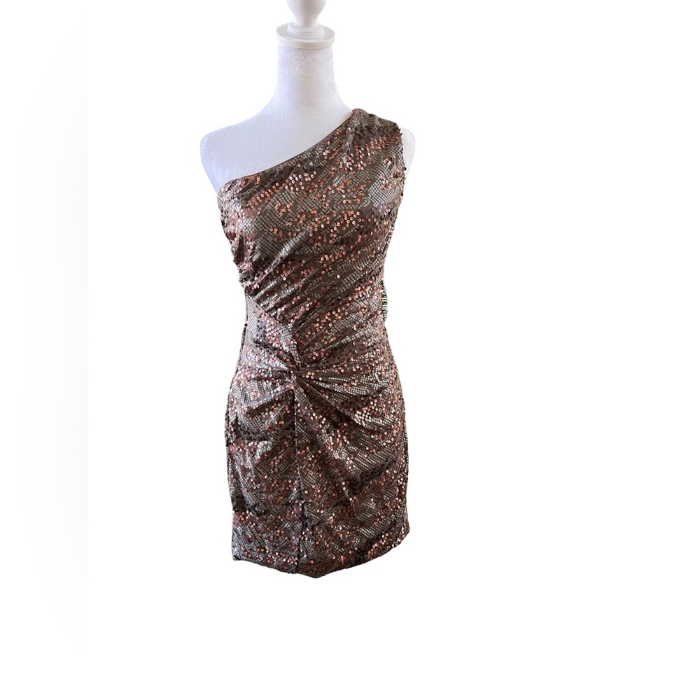 As U Wish NWT brown sequin one shoulder mini dress size medium